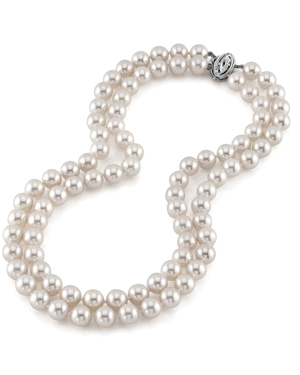 9.0-9.5mm Hanadama Akoya White Pearl Double Strand Necklace - Pure