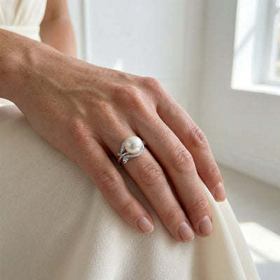 Akoya Pearl & Diamond Willow Ring