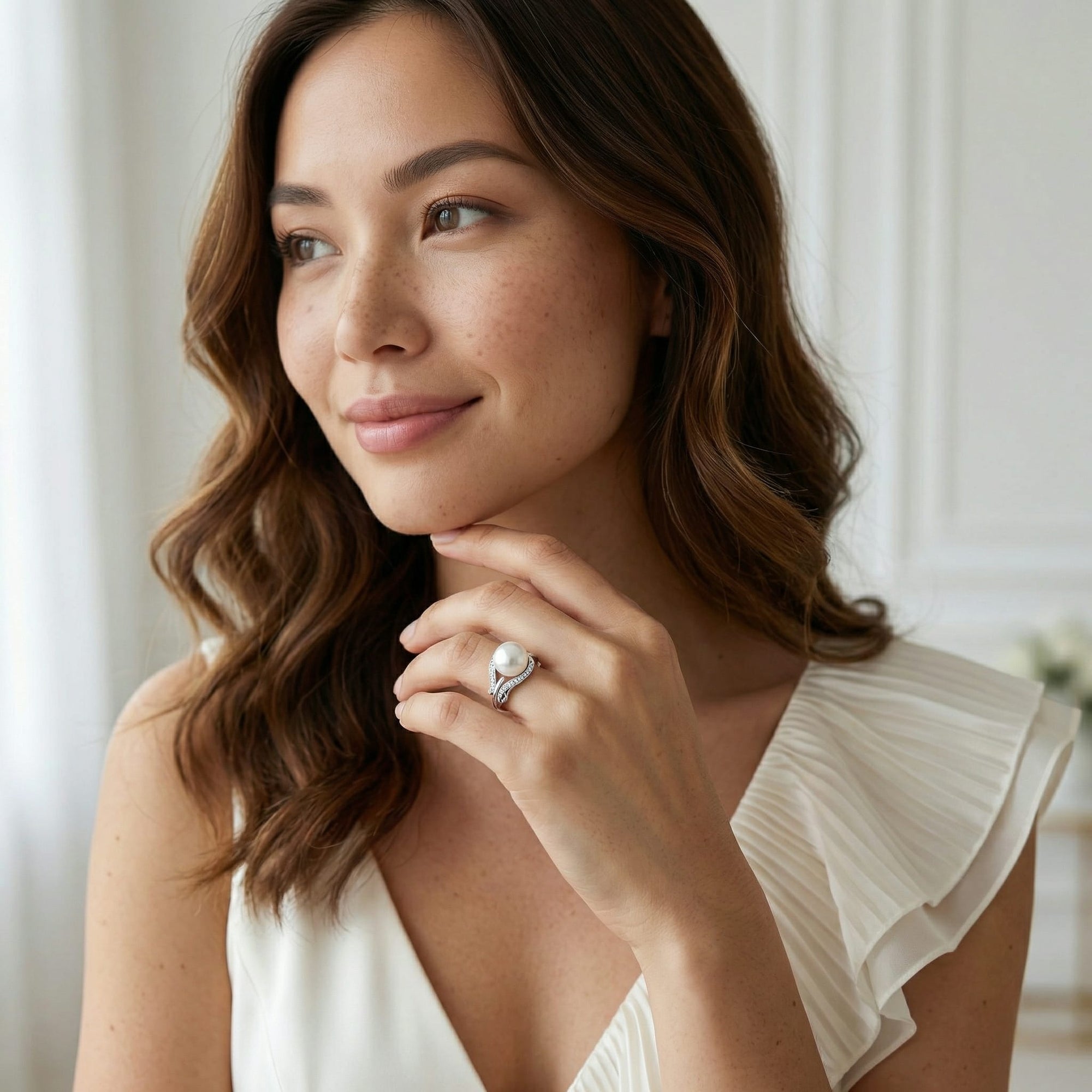 Akoya Pearl & Diamond Willow Ring