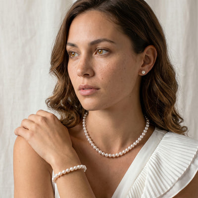 White Japanese Akoya Pearl 3-Piece Jewelry Set, 6.5-7.0mm