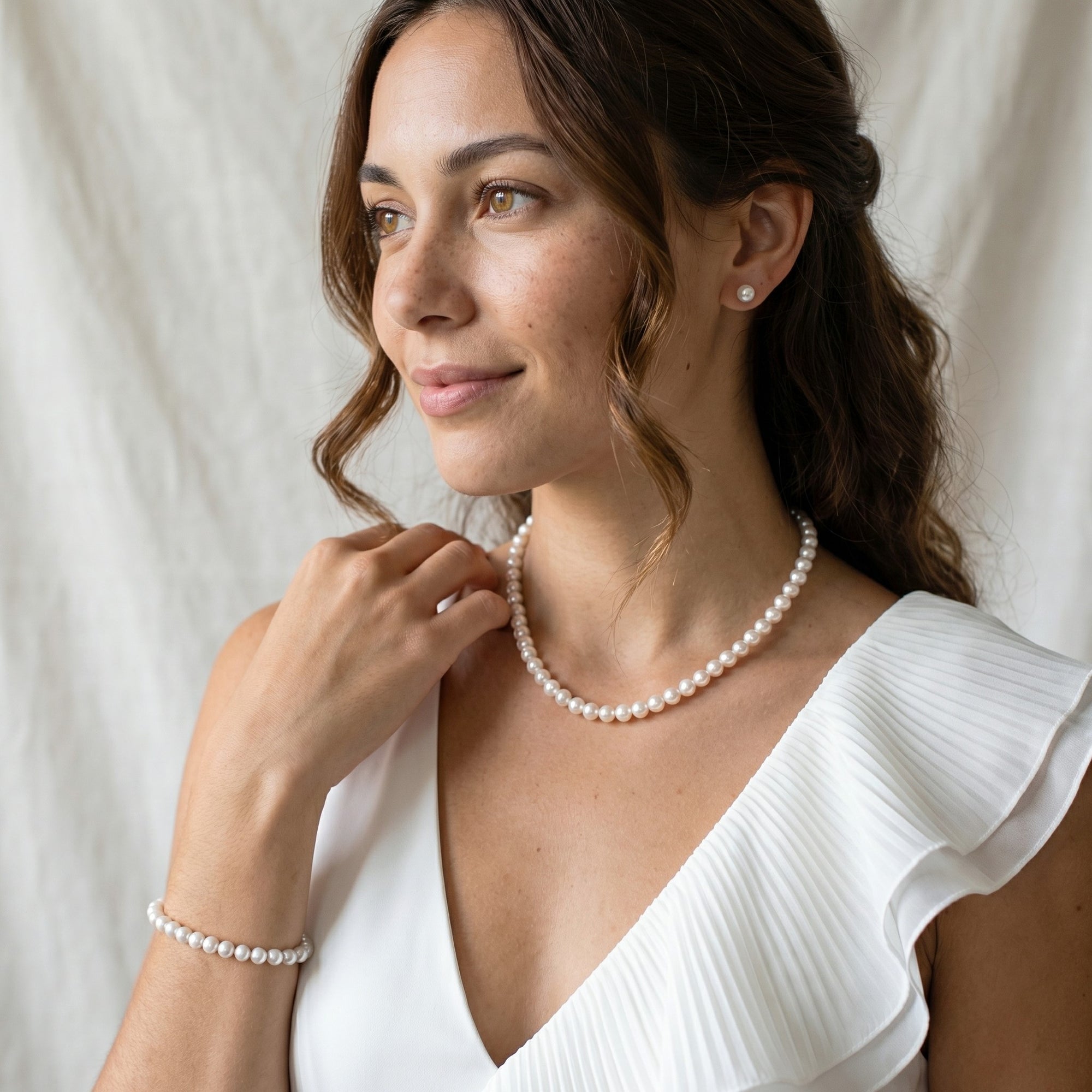 White Japanese Akoya Pearl 3-Piece Jewelry Set, 6.5-7.0mm