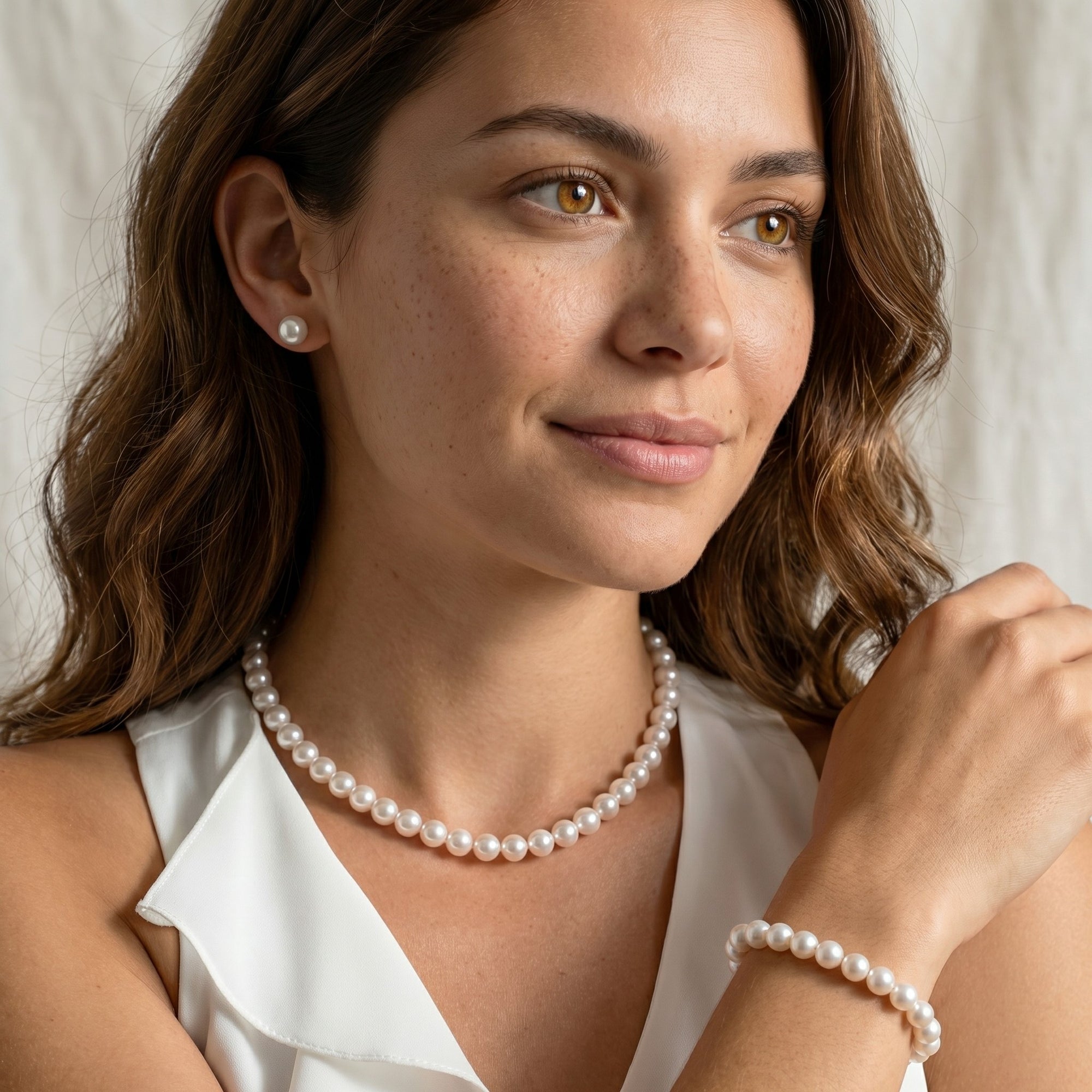 White Japanese Akoya Pearl 3-Piece Jewelry Set, 6.5-7.0mm