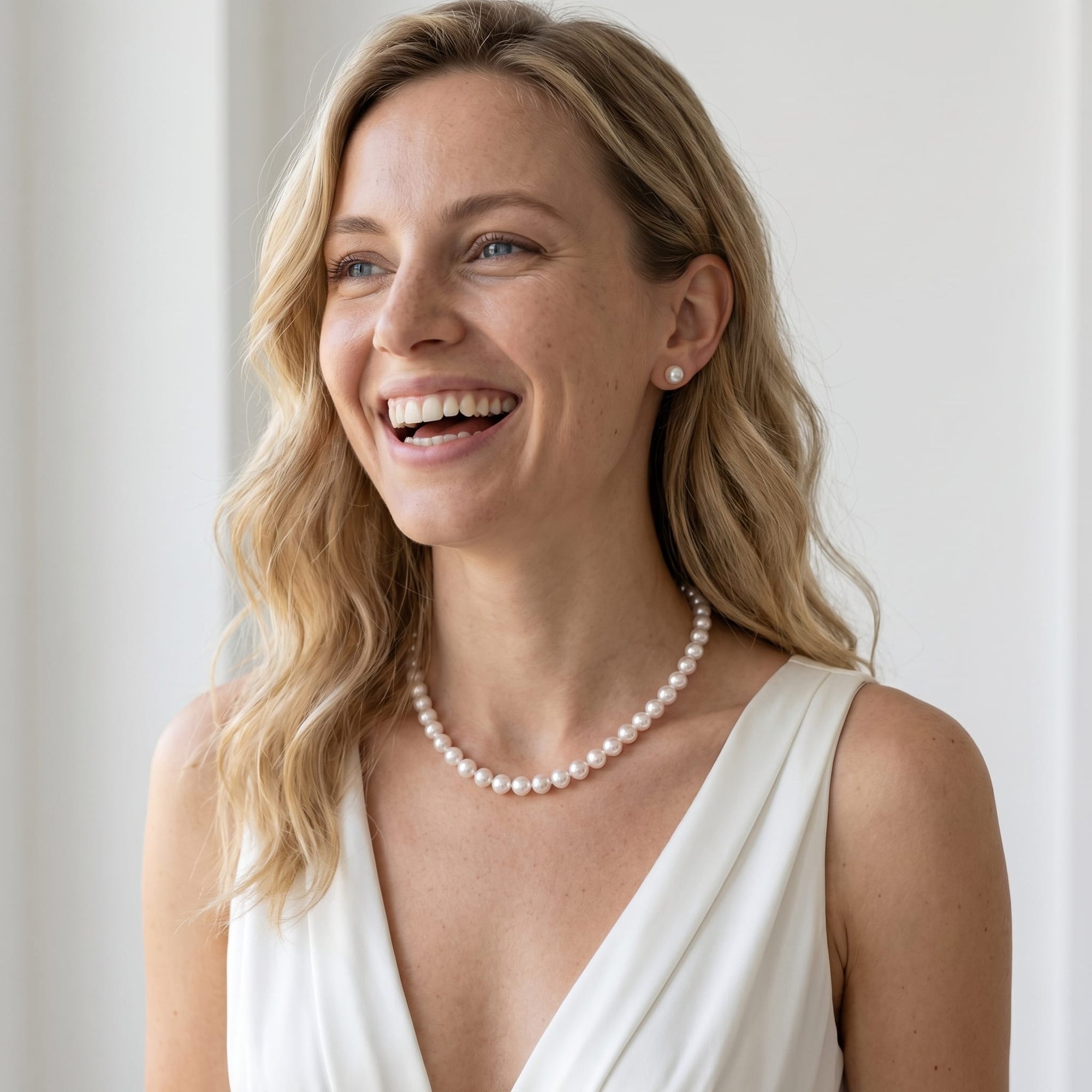 White Japanese Akoya Pearl Necklace & Earring 2-Piece Set, 8.5-9.0mm