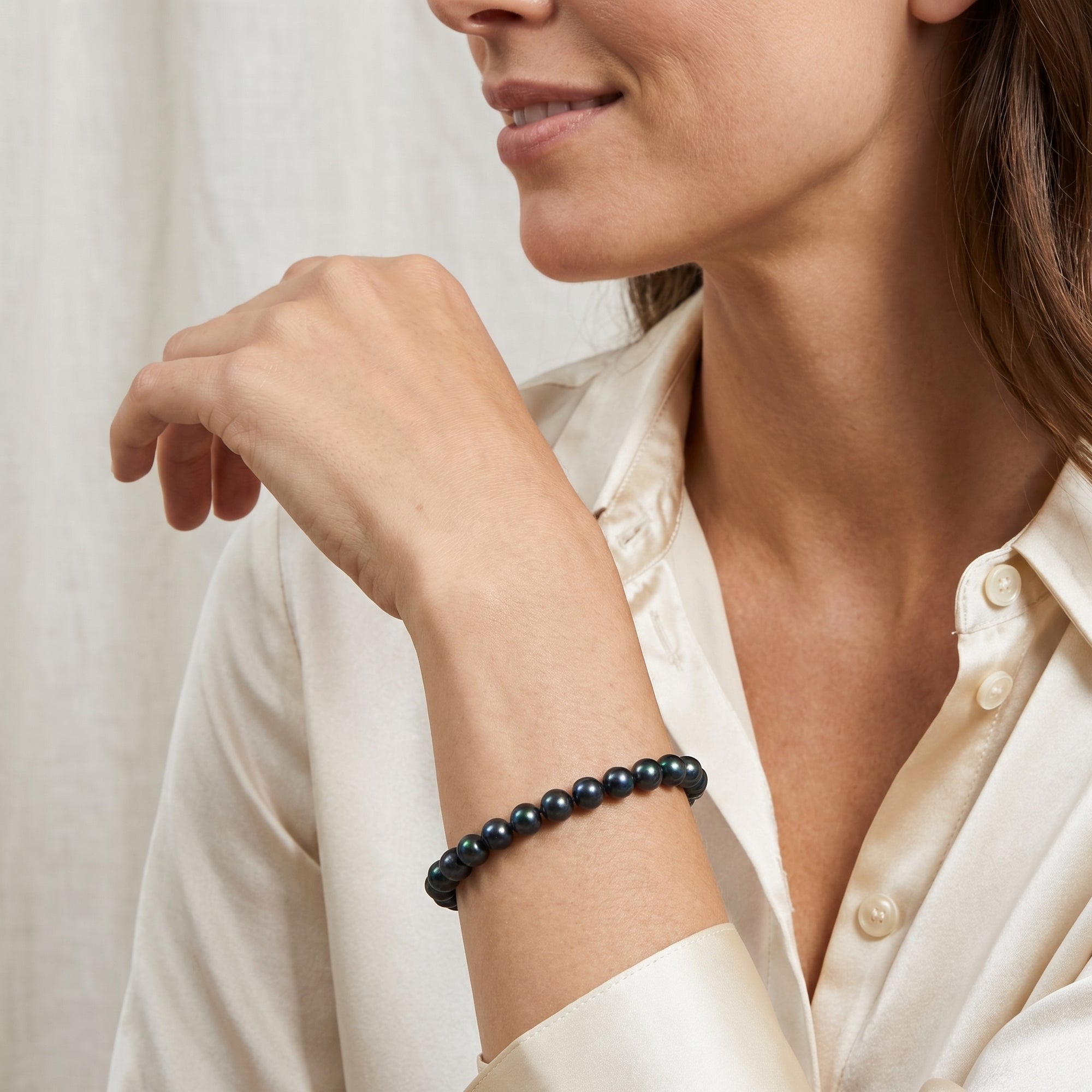 Black Japanese Akoya Pearl Bracelet, 6.5-7.0mm