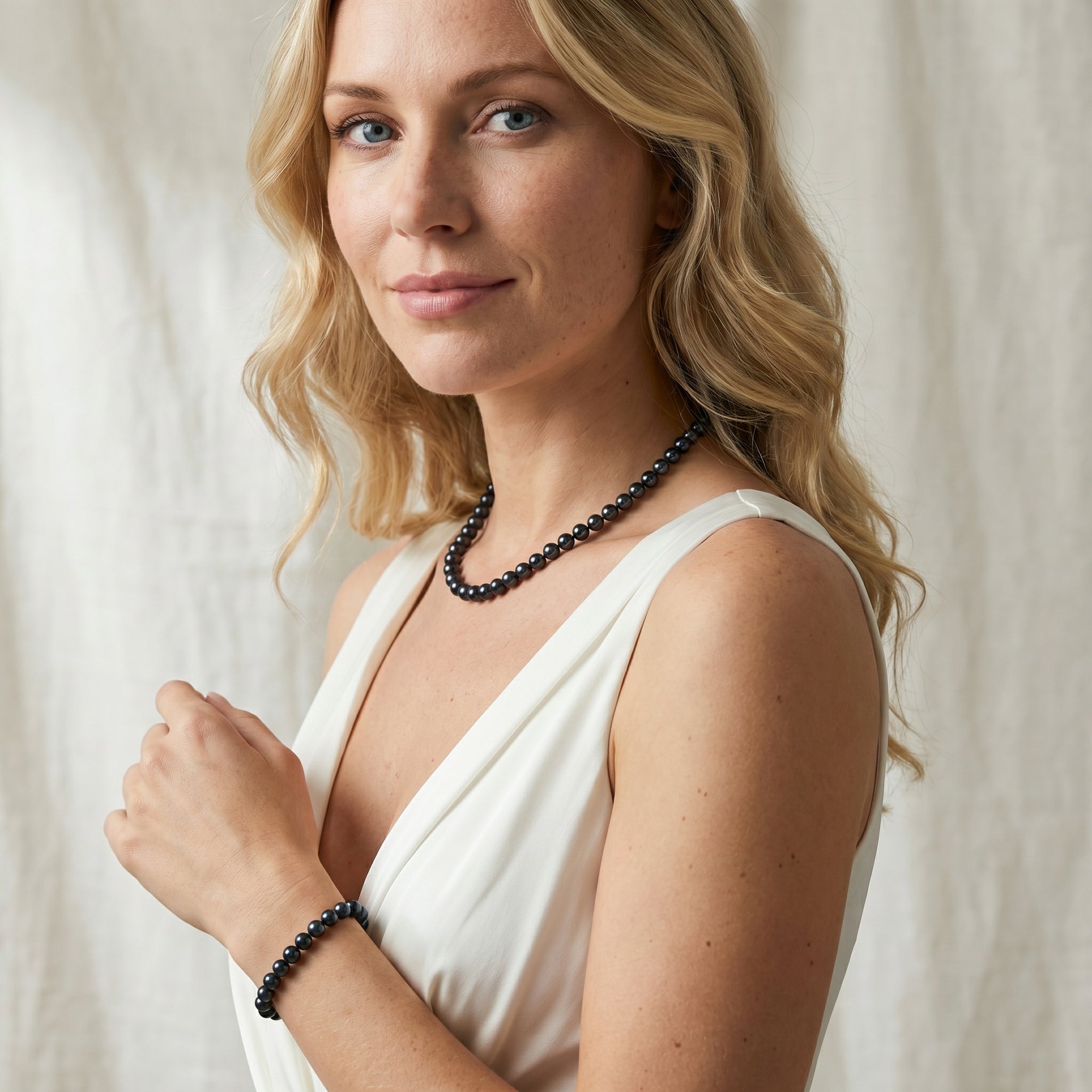 Black Japanese Akoya Pearl Necklace, 7.0-7.5mm - AAA Quality