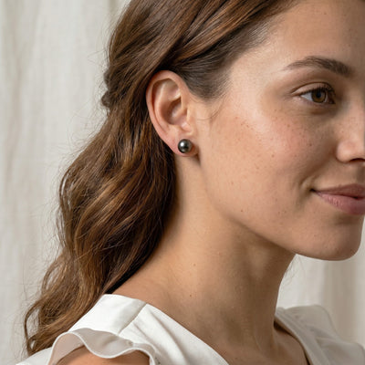 Black Tahitian Pearl Stud Earrings, 10.0-11.0mm