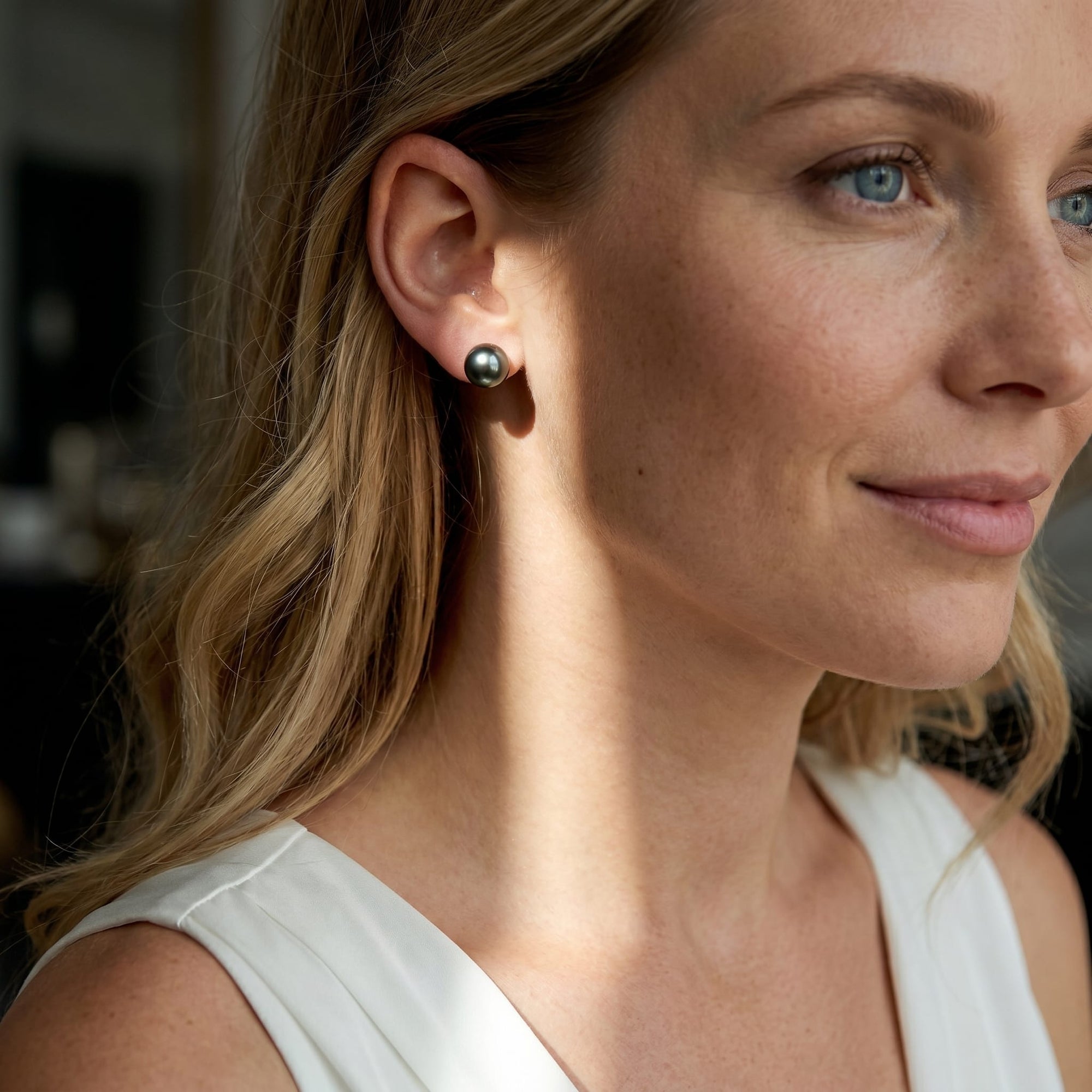 Black Tahitian Pearl Stud Earrings, 11.0-12.0mm