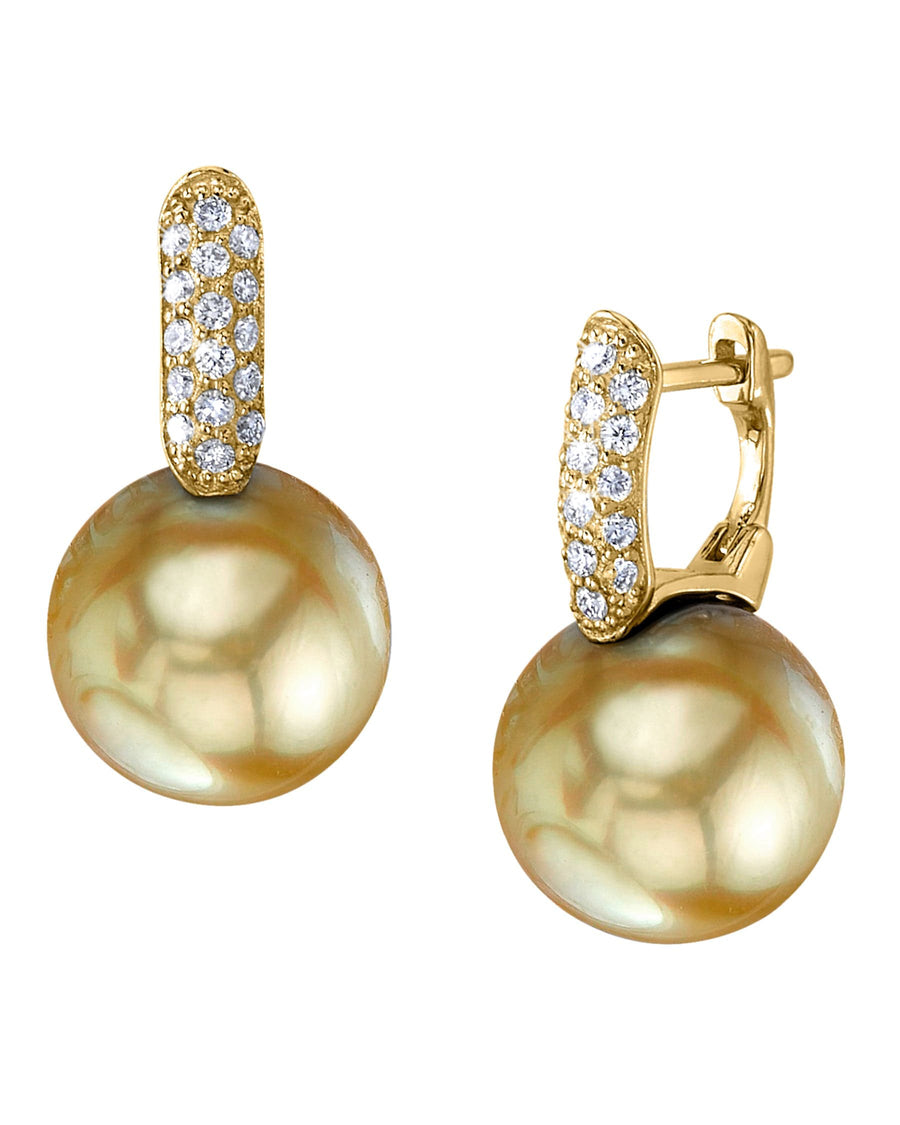 Golden South Sea Pearl & Diamond Calypso Drop Earrings