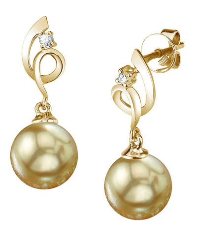 Golden South Sea Pearl & Diamond Pirouette Earrings