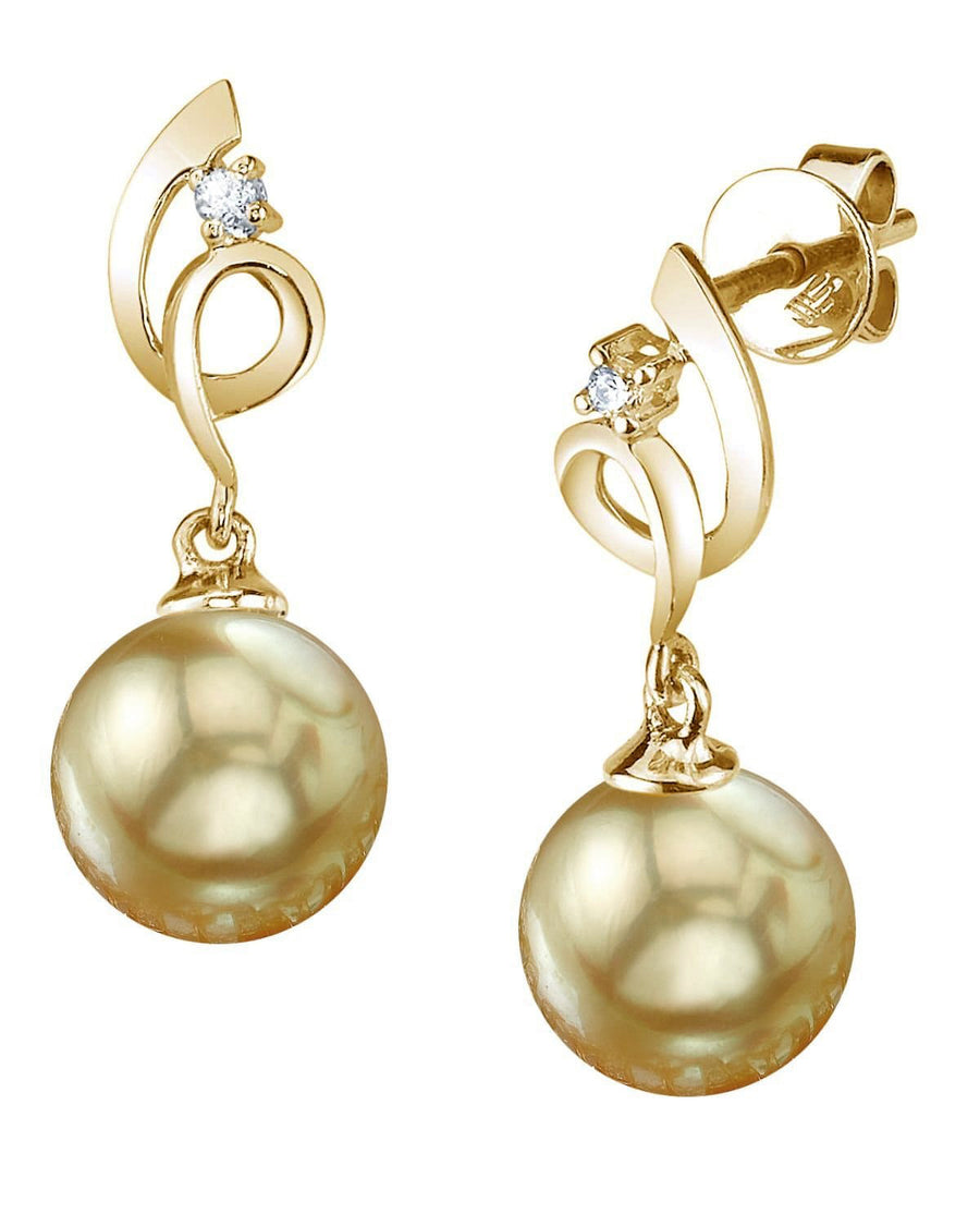 Golden South Sea Pearl & Diamond Pirouette Earrings