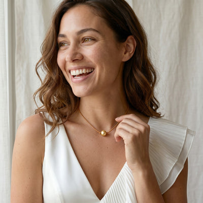 Golden South Sea Baroque Pearl on Leather Necklace
