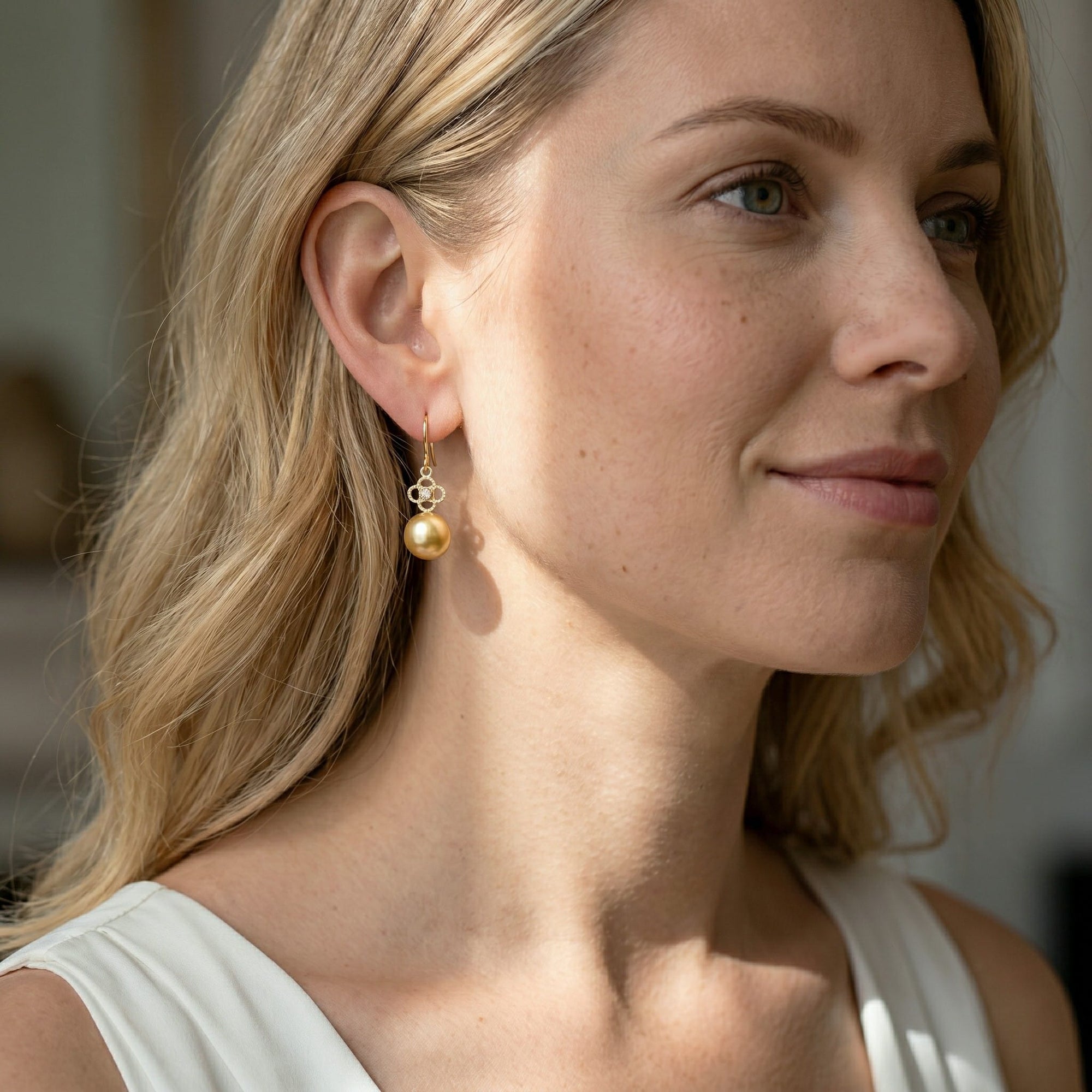 Golden South Sea Pearl & Diamond Gentry Earrings