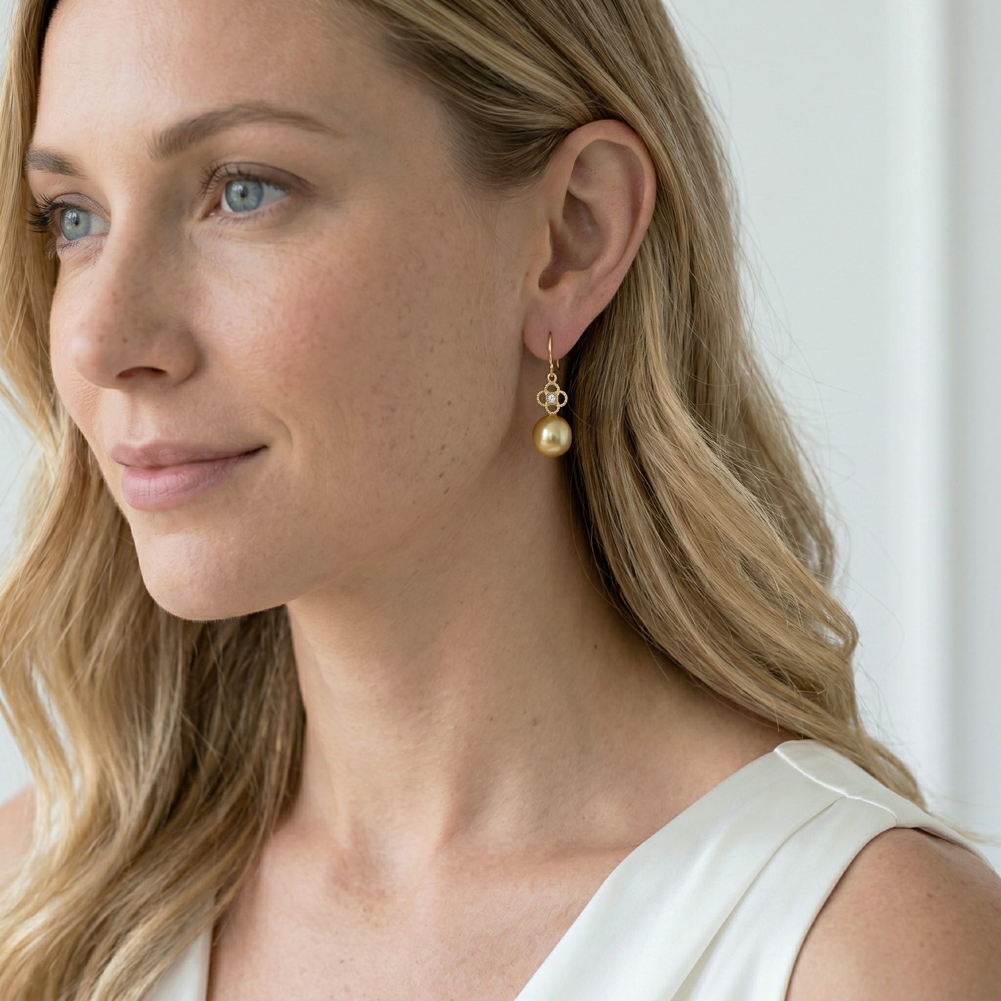 Golden South Sea Pearl & Diamond Gentry Earrings