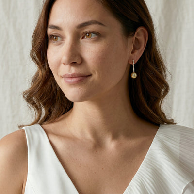 Golden South Sea Pearl & Diamond Bellatrix Dangle Earrings