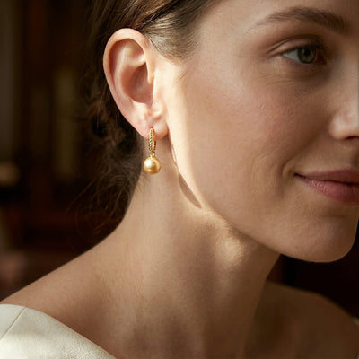 Golden South Sea Pearl Xanthe Hoop Earrings