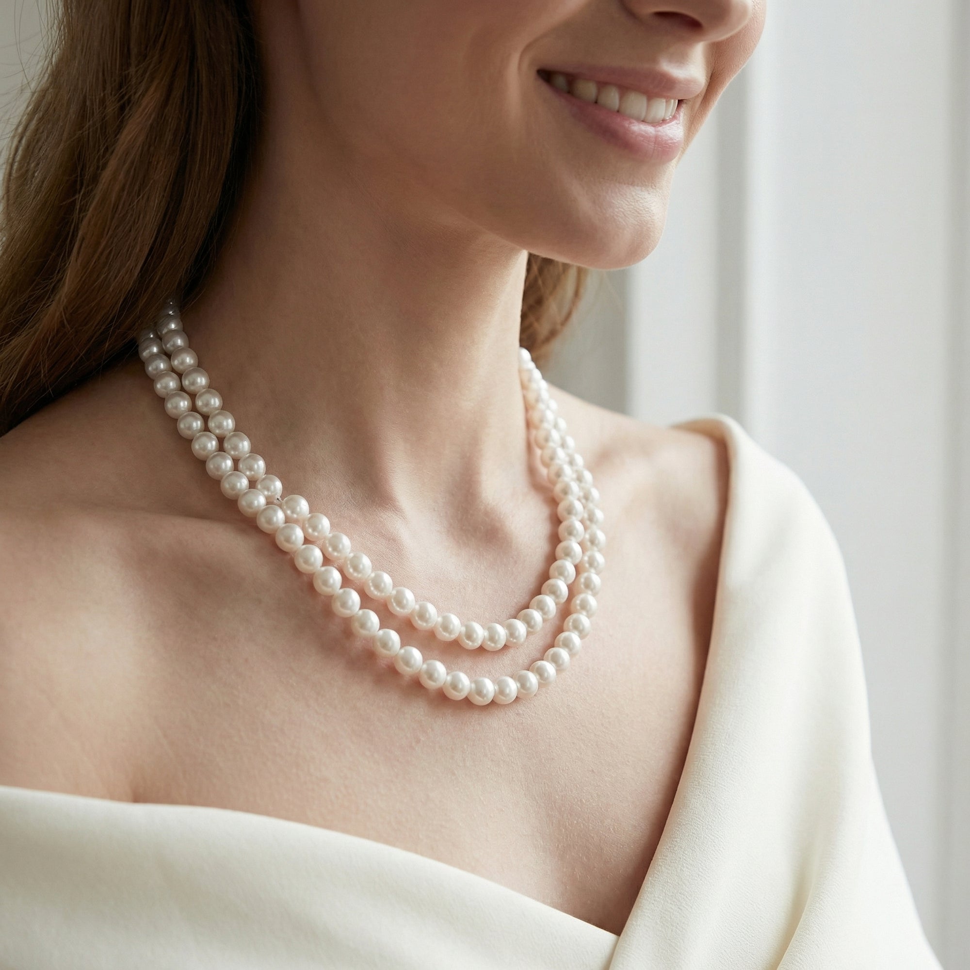 Hanadama Akoya White Pearl Double Strand Necklace