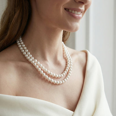 Hanadama Akoya White Pearl Double Strand Necklace