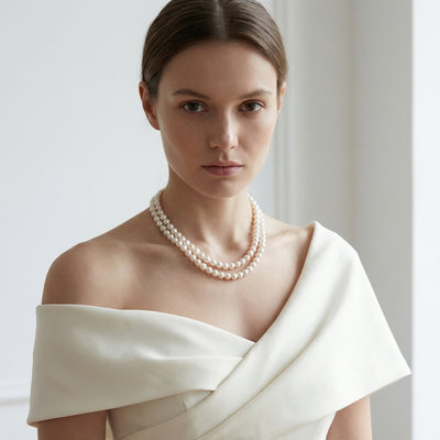 Hanadama Akoya White Pearl Double Strand Necklace