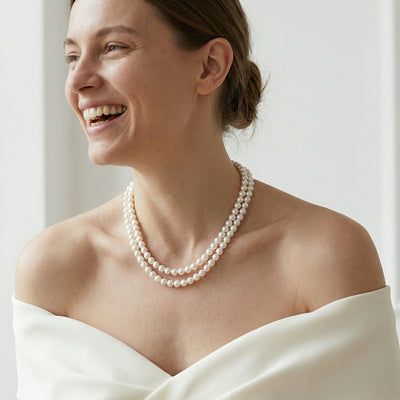 Hanadama Akoya White Pearl Double Strand Necklace