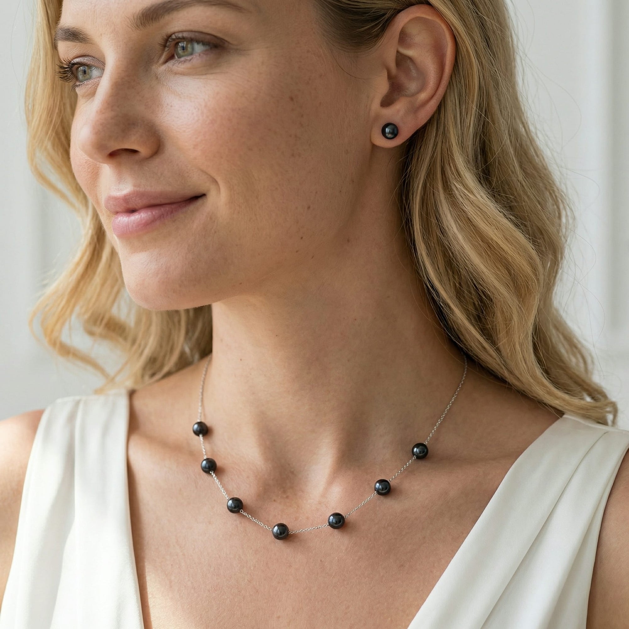 Black Japanese Akoya Pearl Tin Cup Necklace