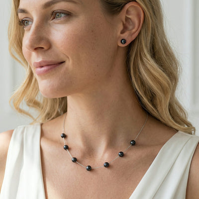 Black Japanese Akoya Pearl Tin Cup Necklace