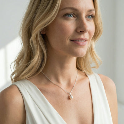 White Japanese Akoya Pearl Hope Pendant, 8.0-8.5mm - 14K Gold