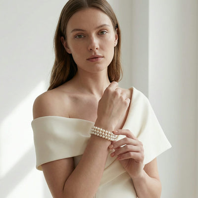 Japanese Akoya Triple Pearl Bracelet with Diamonds