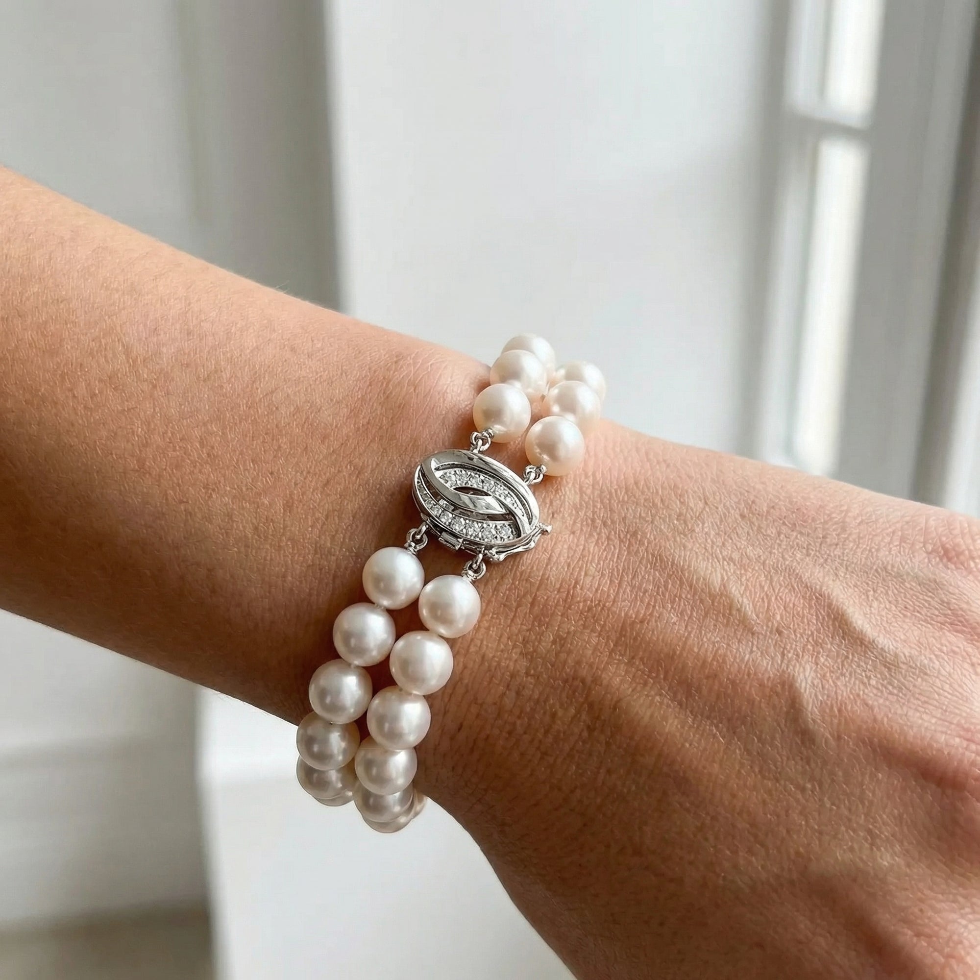 Japanese Large Akoya White Pearl Double Bracelet- Choose Your Quality