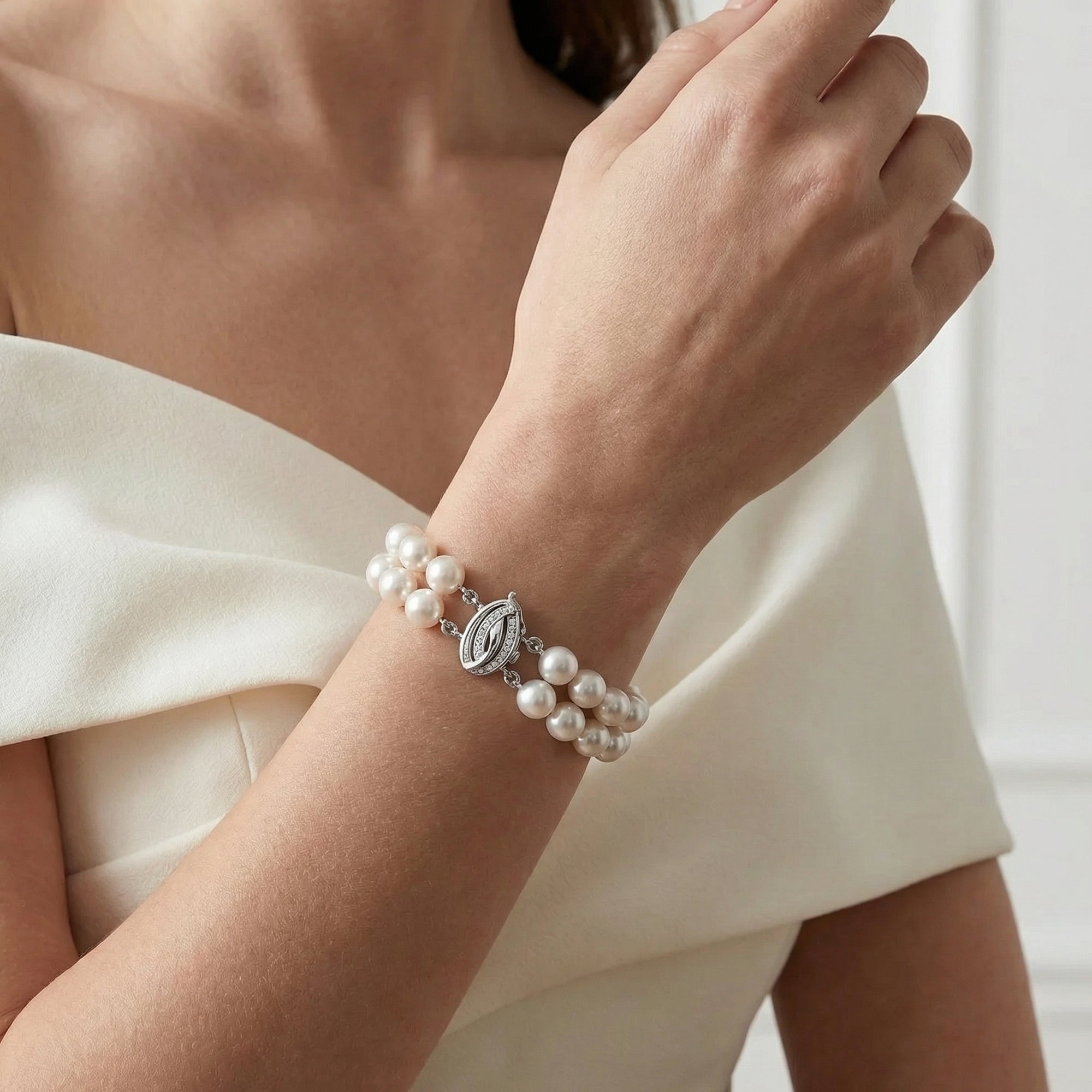 Japanese Large Akoya White Pearl Double Bracelet- Choose Your Quality