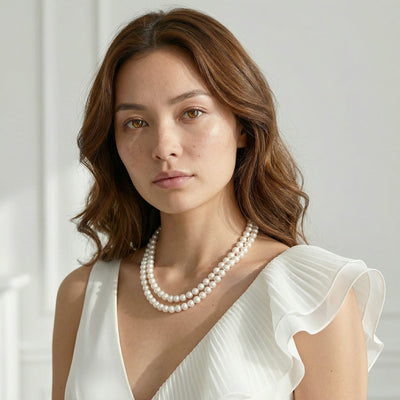 Japanese Akoya White Pearl Double Strand Necklace