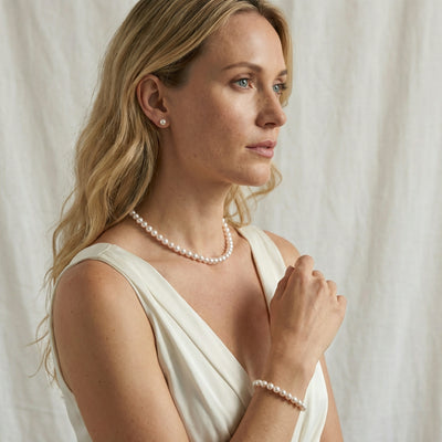 White Japanese Akoya Pearl 3-Piece Jewelry Set - AA+ Quality