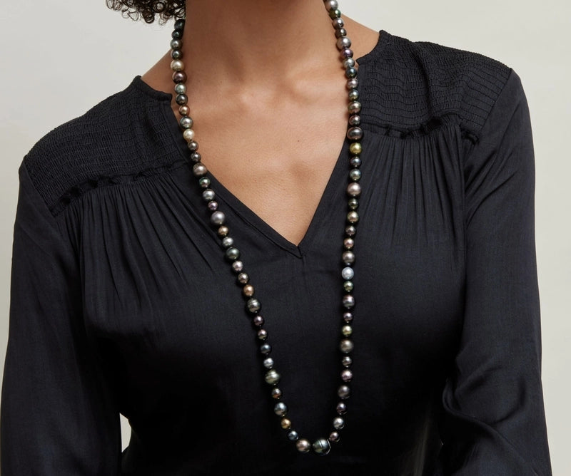 Multi-Color Tahitian Opera Length Pearl Necklace, 9.0-14.0mm