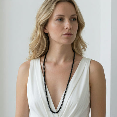 Black Japanese Akoya Pearl Opera Length Necklace - Choose Pearl Size