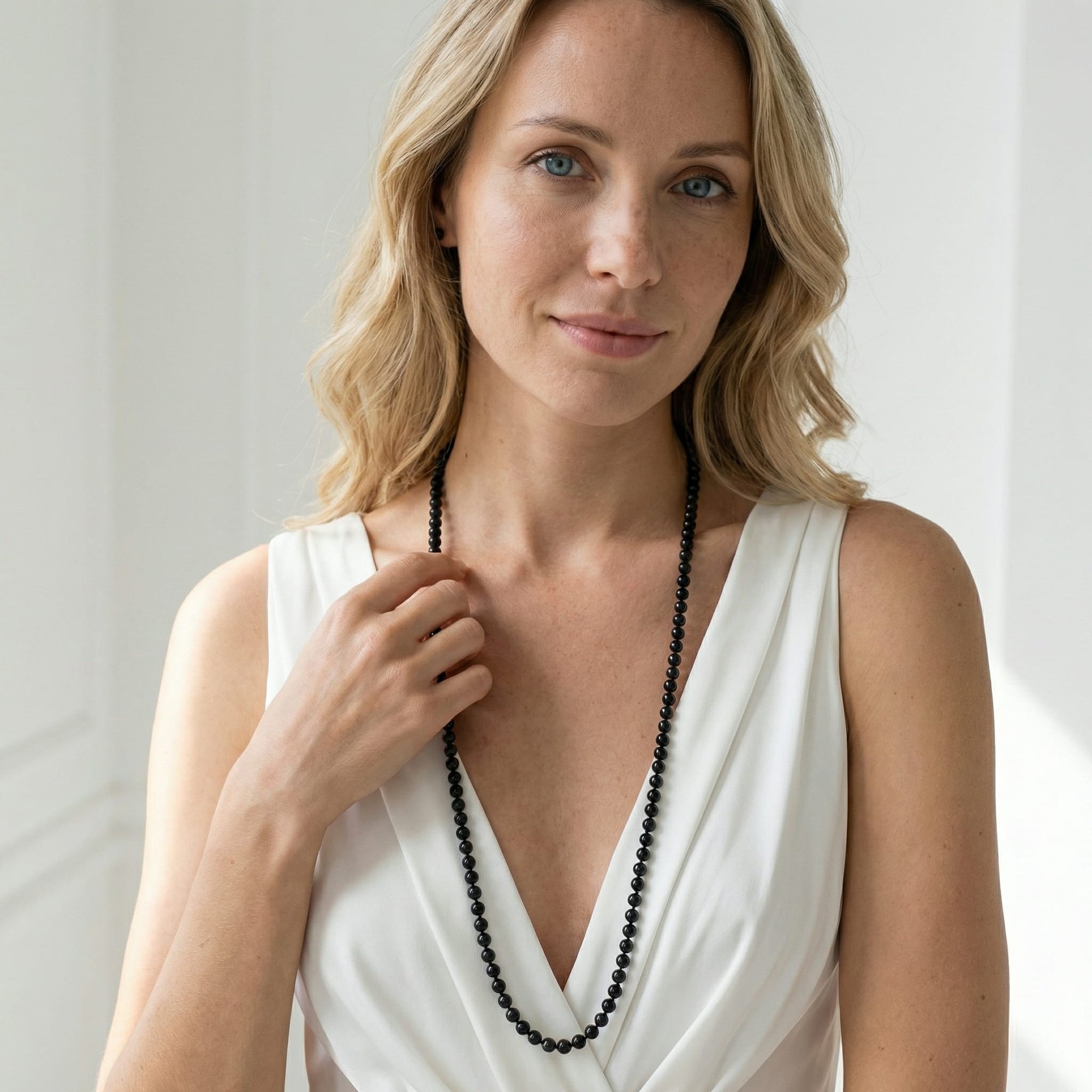 Black Japanese Akoya Pearl Opera Length Necklace - Choose Pearl Size