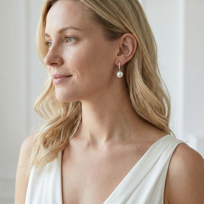 White South Sea Pearl & Diamond Metropolis Dangle Earrrings