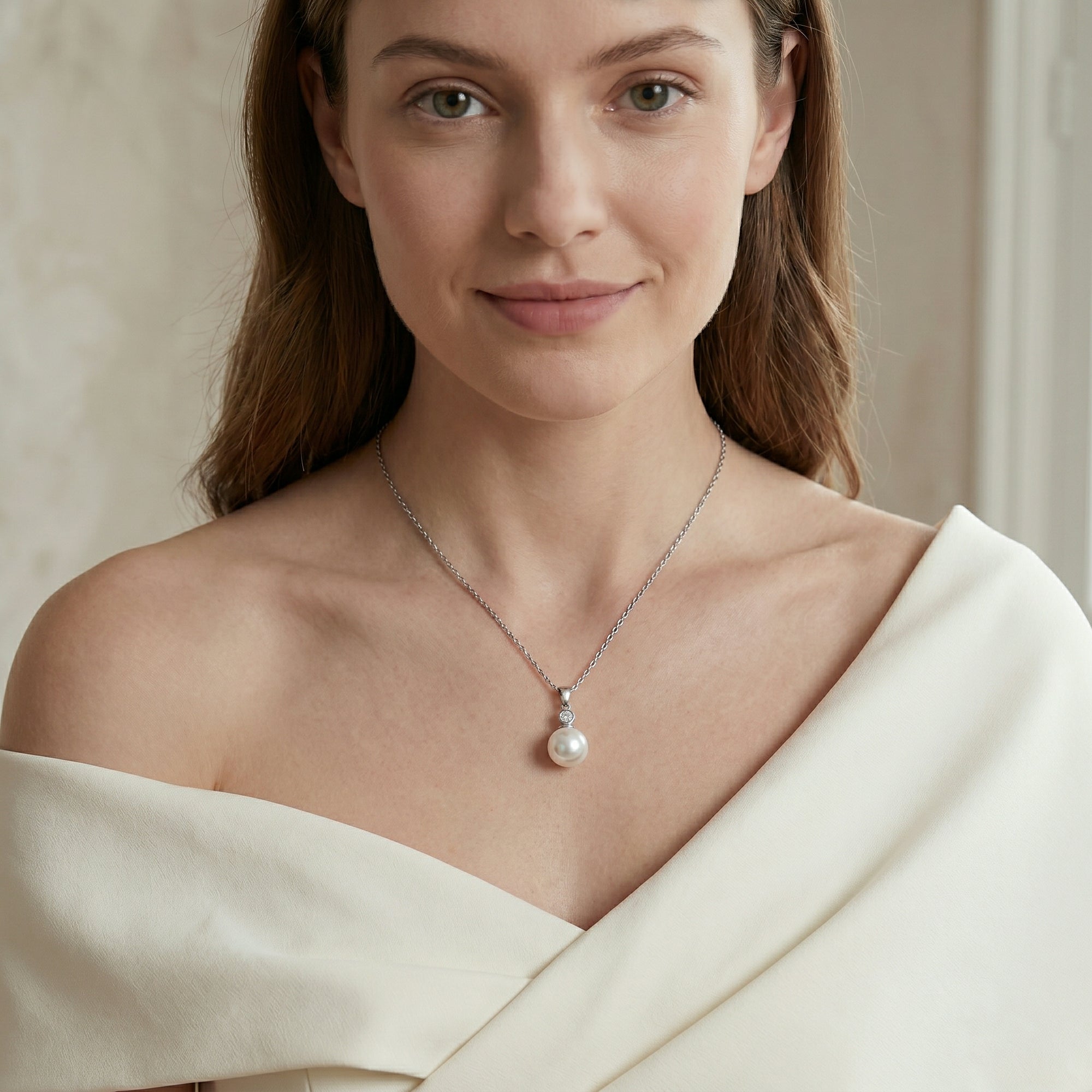 White South Sea Pearl & Diamond Bezel Pendant