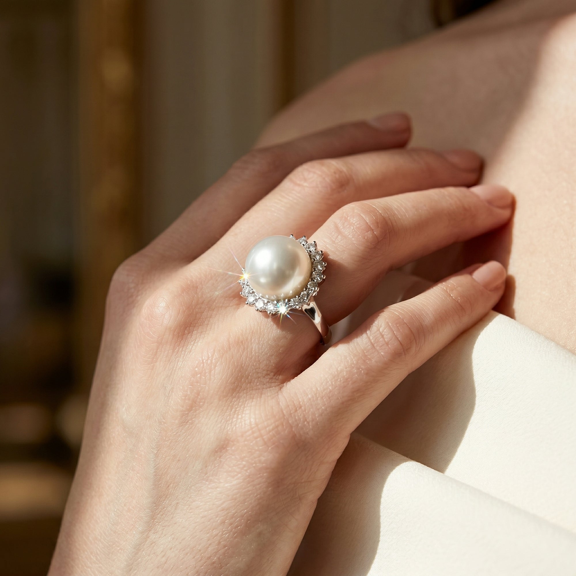 White South Sea Pearl & Diamond Adoration Cocktail Ring
