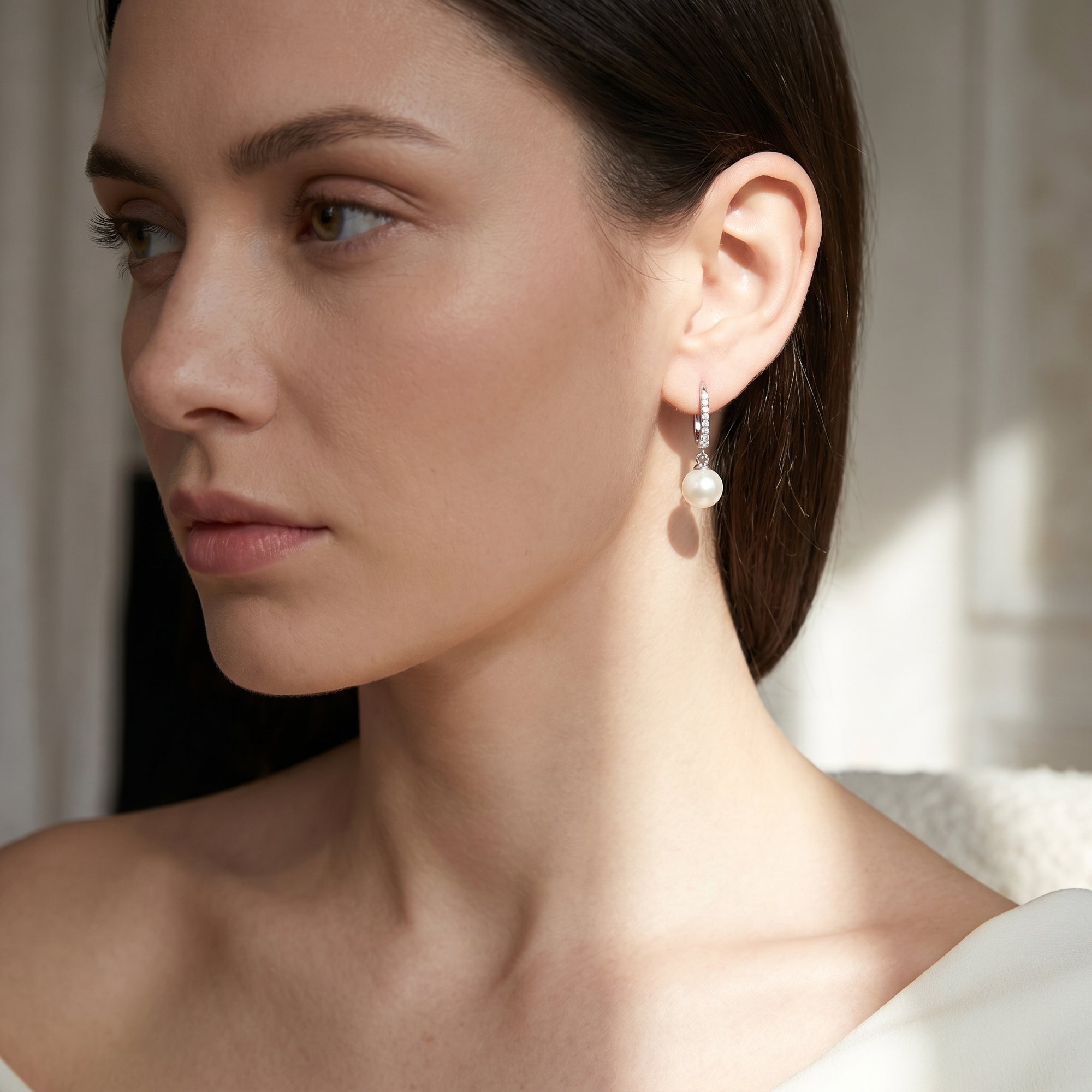 White South Sea Pearl & Diamond Equinox Dangle Earrings