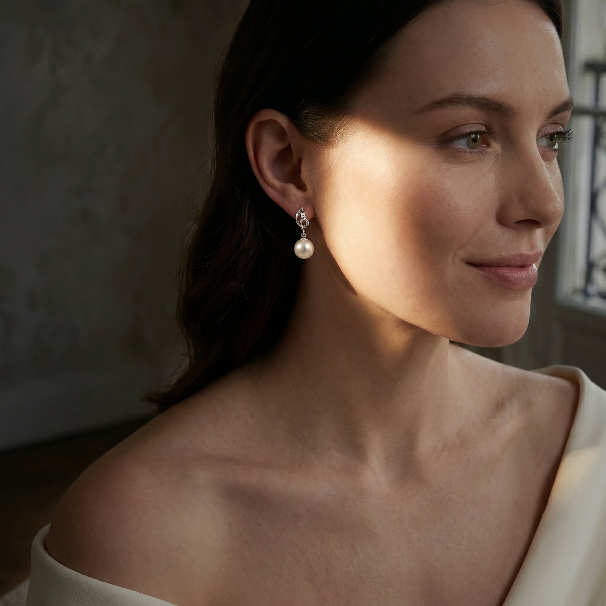 White South Sea Pearl & Diamond Pirouette Earrings