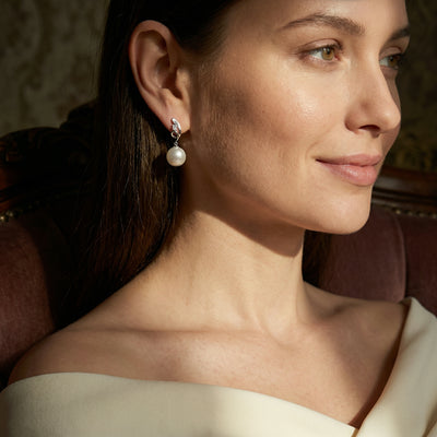 White South Sea Pearl & Diamond Pirouette Earrings