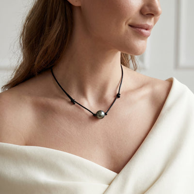 Tahitian Baroque Pearl on Leather Adjustable Necklace