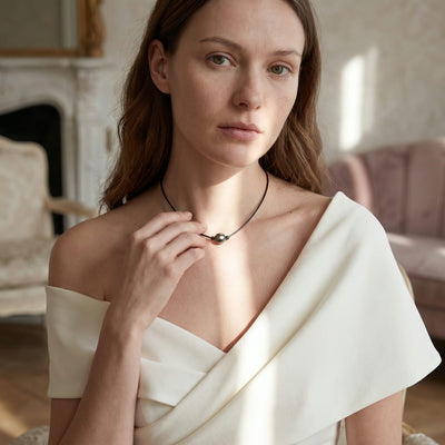 Black Tahitian Baroque Pearl on Leather Necklace