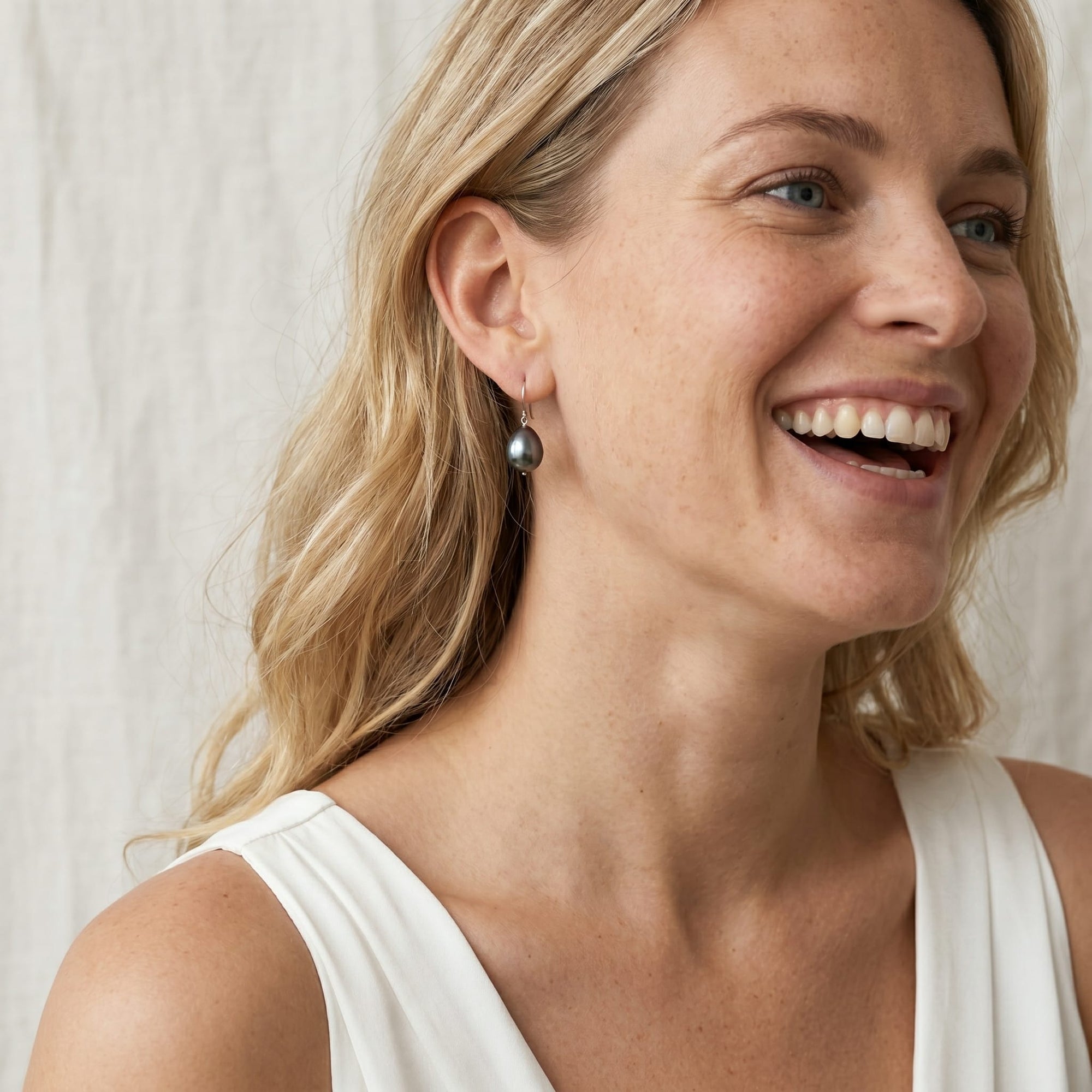 Black Tahitian Drop-Shape Pearl Shepherd Hook Dangle Earrings