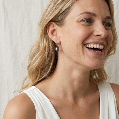 Black Tahitian Drop-Shape Pearl Shepherd Hook Dangle Earrings