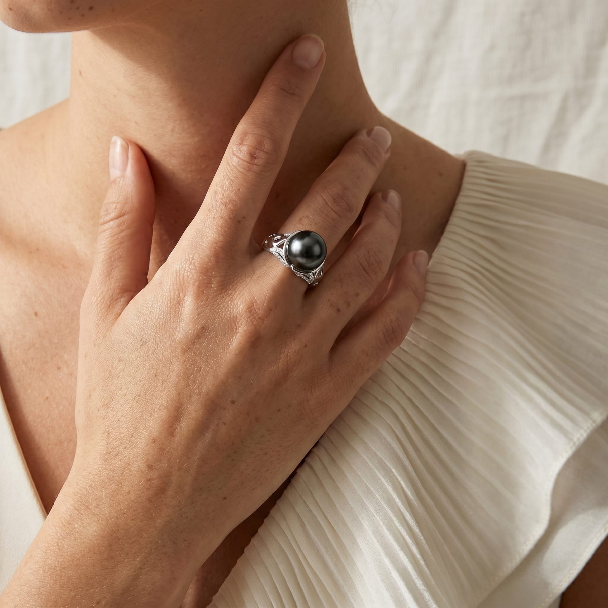 Tahitian South Sea Pearl & Diamond Abby Ring