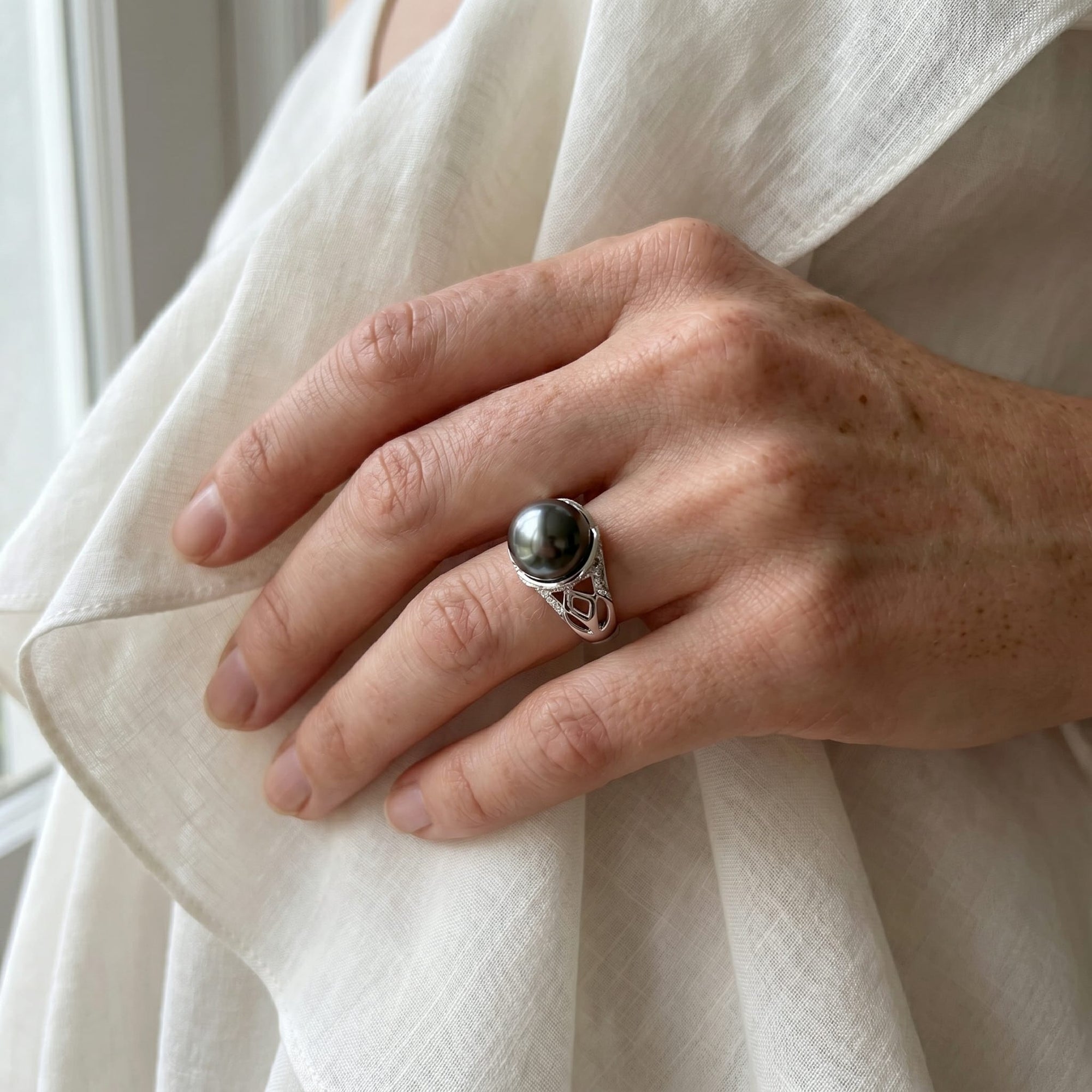 Tahitian South Sea Pearl & Diamond Abby Ring