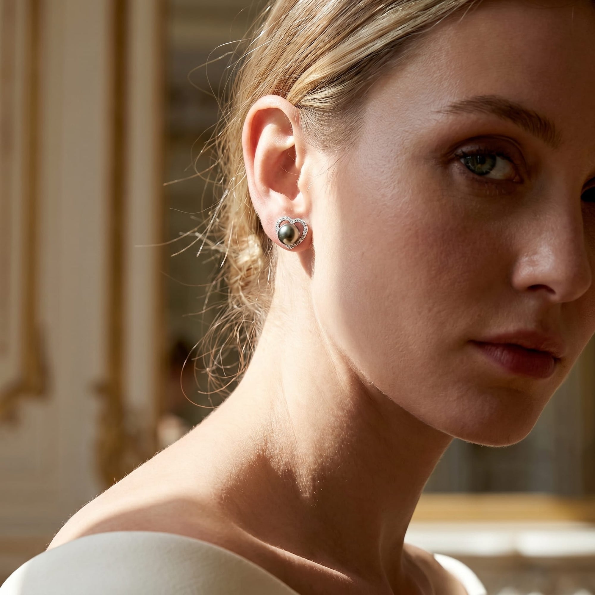 Tahitian South Sea Pearl & Diamond Amour Earrings