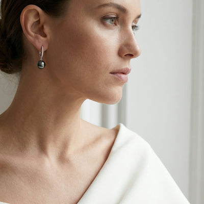 Black Tahitian Pearl & Diamond Metropolis Dangle Earrings