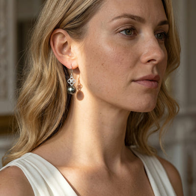 Tahitian South Sea Pearl & Diamond Lacy Earrings