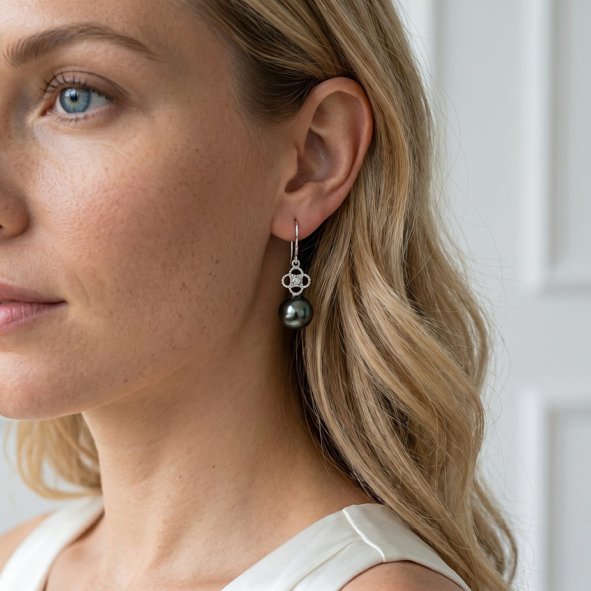 Tahitian South Sea Pearl & Diamond Lacy Earrings
